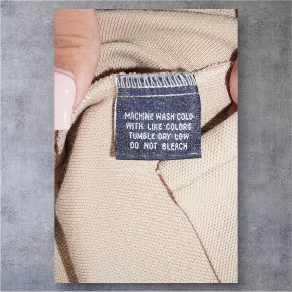 Faconnable Men's Polo Shirt Medium Beige 100% Cotton Short Sleeve Made in Malays - Picture 9 of 10